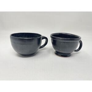 Coffee Mug Set Pottery Hand‎ Thrown Signed 8oz Short Dark